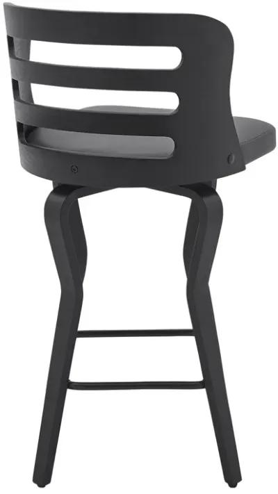 Verne 26" Swivel Gray Faux Leather and Black Wood Bar Stool