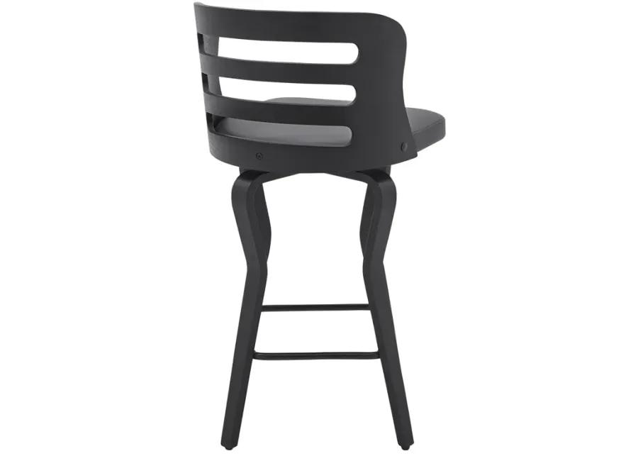 Verne 26" Swivel Gray Faux Leather and Black Wood Bar Stool