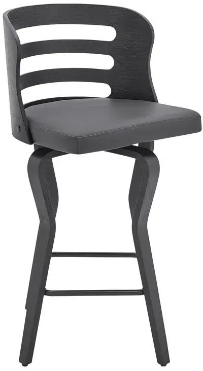 Verne 26" Swivel Gray Faux Leather and Black Wood Bar Stool