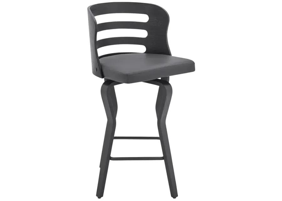 Verne 26" Swivel Gray Faux Leather and Black Wood Bar Stool