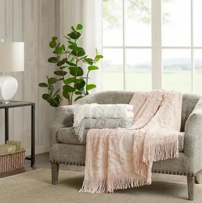 Madison Park Chloe Grey 100% Cotton Tufted Chenille Lightweight Throw With Fringe Tassel 50" x 60"