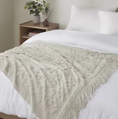 Madison Park Chloe Grey 100% Cotton Tufted Chenille Lightweight Throw With Fringe Tassel 50" x 60"