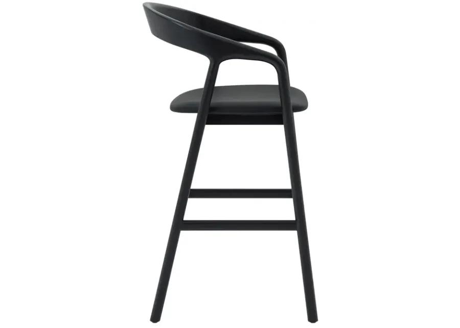 Apache Black Oak Wood and Faux Leather Counter Stool