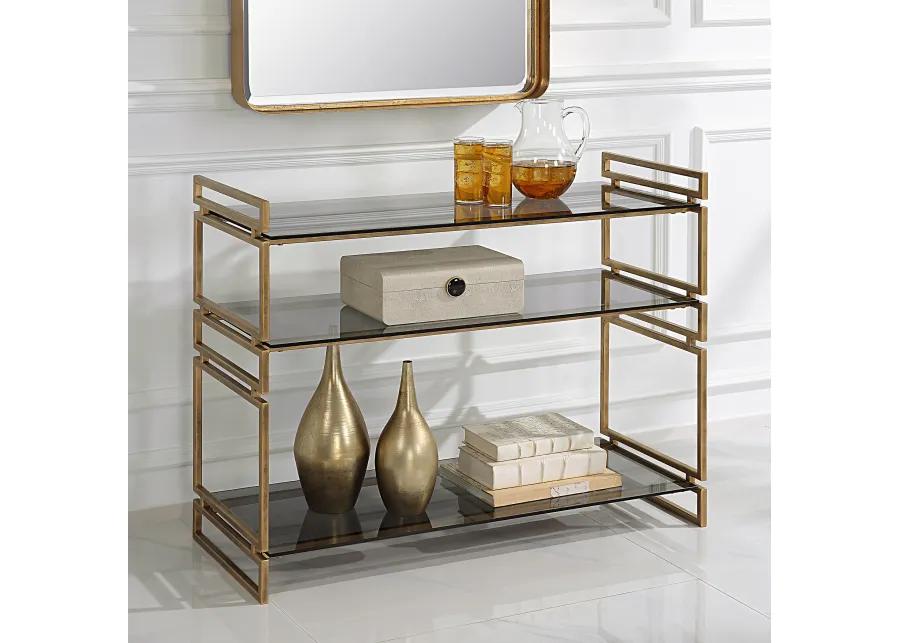 Stacked Up Gray Glass Console Table