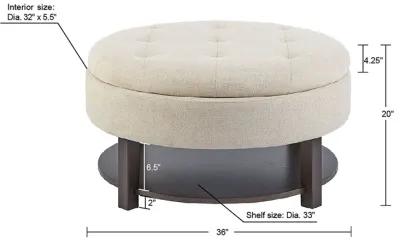 Madison Park Miller Cream/Brown Round Storage Ottoman