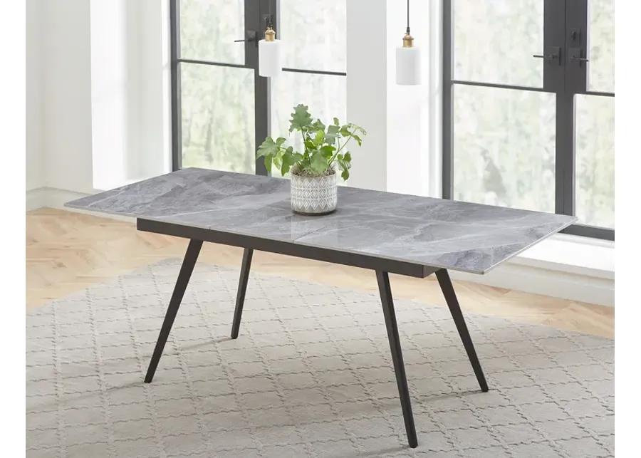 Lucia Extendable Stone Top Metal Leg Dining Table in Piedra and Black