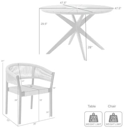 Oasis Doris Outdoor Patio 5 Piece Round Dining Set in Eucalyptus Wood with Truffle Rope