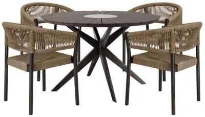 Oasis Doris Outdoor Patio 5 Piece Round Dining Set in Eucalyptus Wood with Truffle Rope