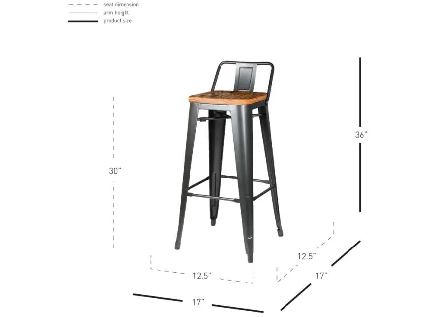 Metropolis Low Back Bar Stool  Wood Seat, Gunmetal (Set of 4)