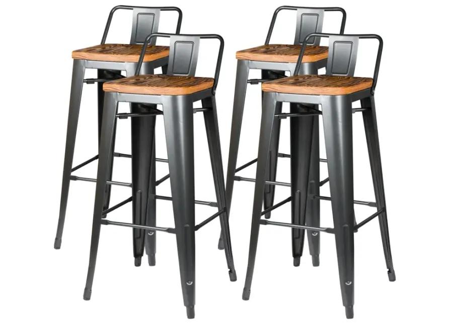 Metropolis Low Back Bar Stool  Wood Seat, Gunmetal (Set of 4)