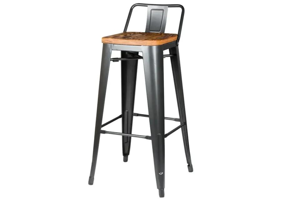 Metropolis Low Back Bar Stool  Wood Seat, Gunmetal (Set of 4)