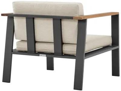 Nofi 4 piece Outdoor Patio Set in Charcoal Finish with Taupe Cushions and Teak Wood