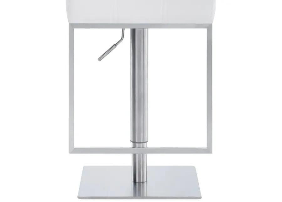 Michele Swivel Adjustable Height White Faux Leather and Brushed Stainless Steel Bar Stool