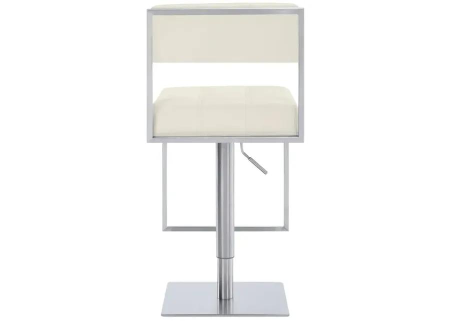 Michele Swivel Adjustable Height White Faux Leather and Brushed Stainless Steel Bar Stool