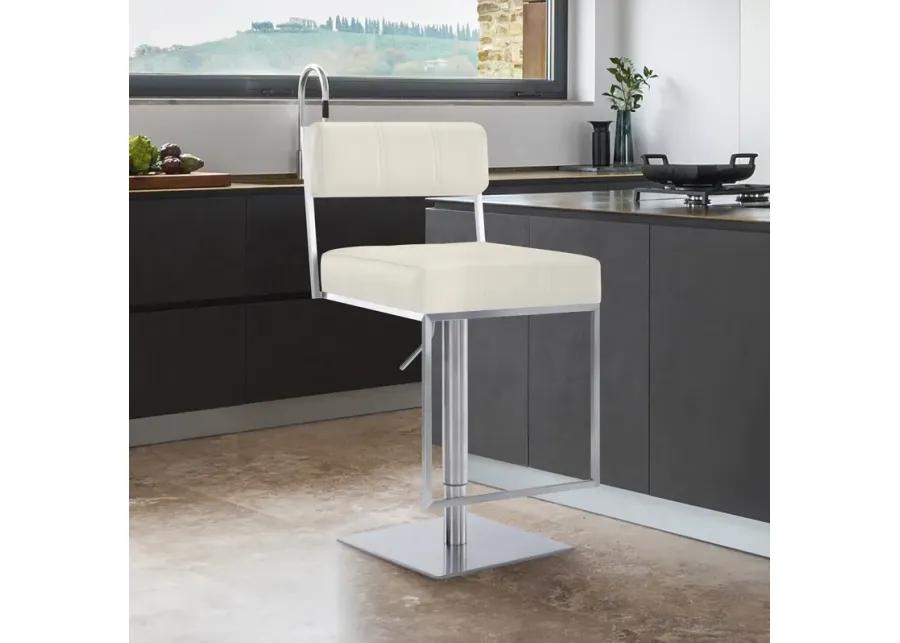 Michele Swivel Adjustable Height White Faux Leather and Brushed Stainless Steel Bar Stool