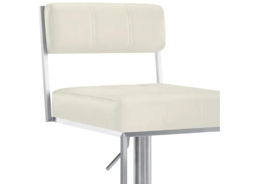 Michele Swivel Adjustable Height White Faux Leather and Brushed Stainless Steel Bar Stool