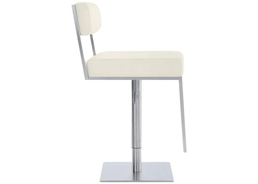 Michele Swivel Adjustable Height White Faux Leather and Brushed Stainless Steel Bar Stool