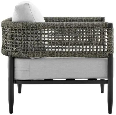 Felicia 4 Piece Outdoor Black Aluminum & Rope Conversation Set with Light Gray Fabric Cushions