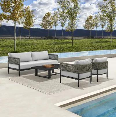 Felicia 4 Piece Outdoor Black Aluminum & Rope Conversation Set with Light Gray Fabric Cushions