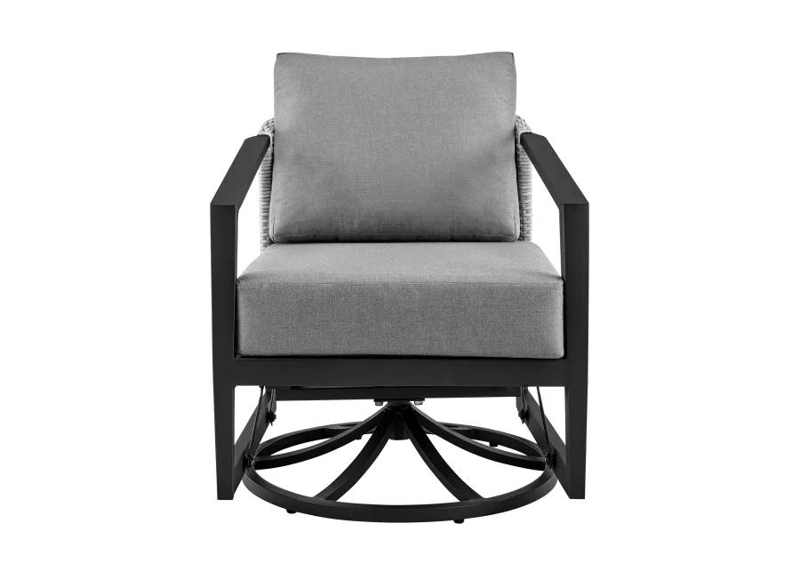 Palma Outdoor Patio Swivel Lounge Chair in Aluminum with Grey Cushions