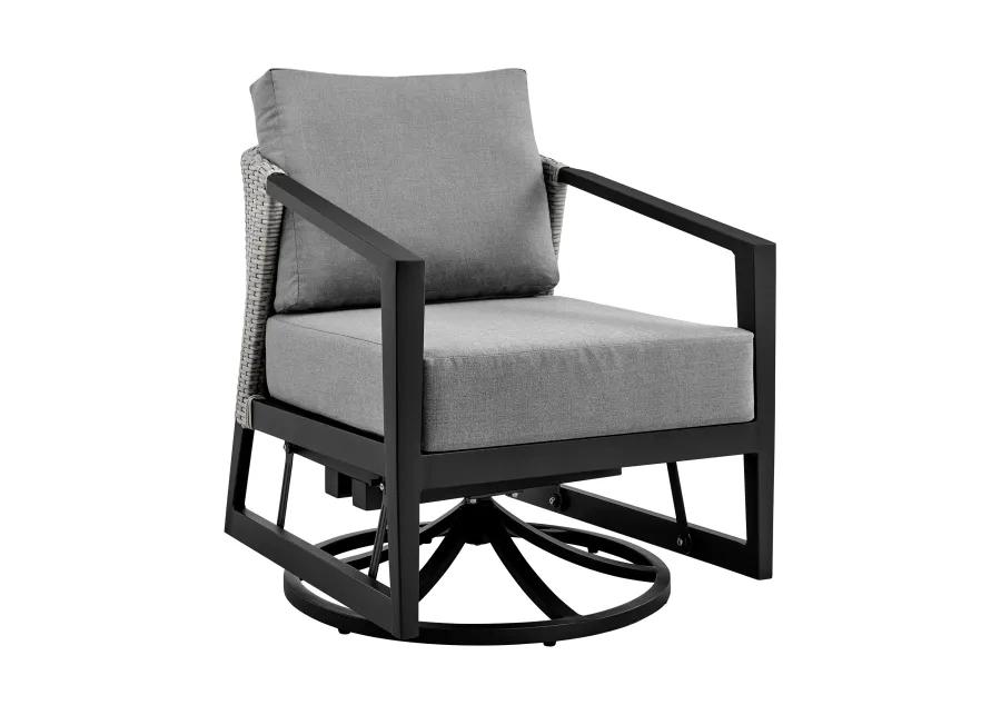 Palma Outdoor Patio Swivel Lounge Chair in Aluminum with Grey Cushions