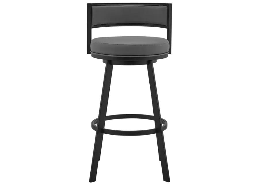 Roman 26" Gray Faux Leather and Black Metal Swivel Bar Stool