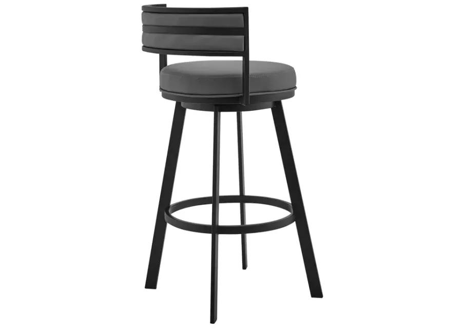 Roman 26" Gray Faux Leather and Black Metal Swivel Bar Stool