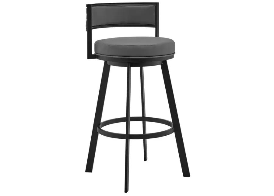 Roman 26" Gray Faux Leather and Black Metal Swivel Bar Stool