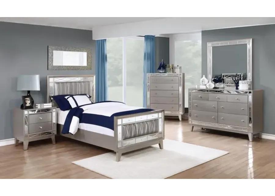 Leighton Twin Panel Bed with Mirrored Accents Mercury Metallic