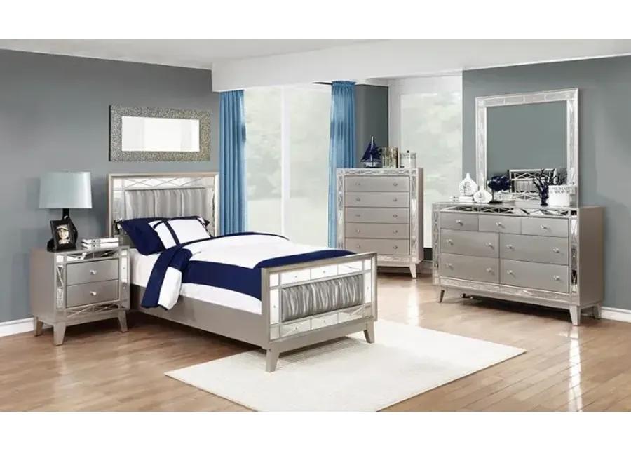 Leighton Twin Panel Bed with Mirrored Accents Mercury Metallic