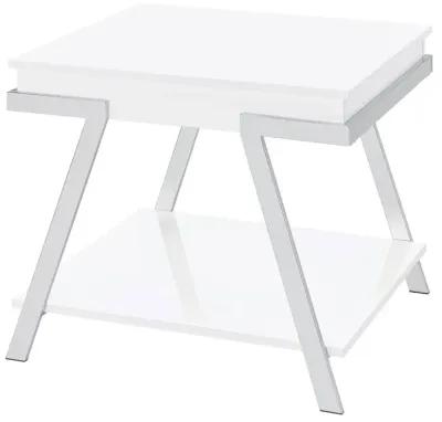 Marcia Wood Rectangular End Table White High Gloss and Chrome