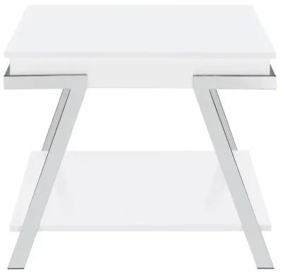 Marcia Wood Rectangular End Table White High Gloss and Chrome