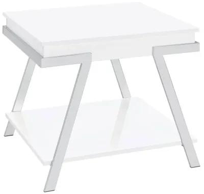 Marcia Wood Rectangular End Table White High Gloss and Chrome