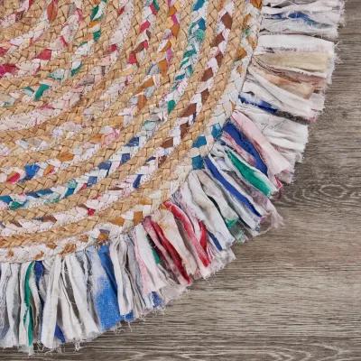 Nature Pastel Multicolor Braided Chindi Cotton Blend Indoor Round Area Rug 5'6"