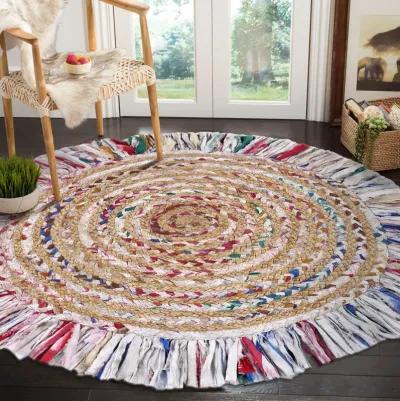 Nature Pastel Multicolor Braided Chindi Cotton Blend Indoor Round Area Rug 5'6"