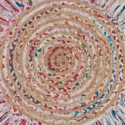 Nature Pastel Multicolor Braided Chindi Cotton Blend Indoor Round Area Rug 5'6"