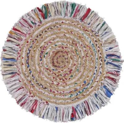 Nature Pastel Multicolor Braided Chindi Cotton Blend Indoor Round Area Rug 5'6"