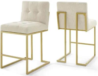 Privy Gold Stainless Steel Upholstered Fabric Counter Stool Set of 2