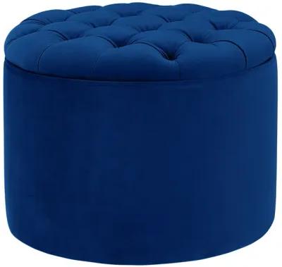 Queen Navy Velvet Storage Ottoman