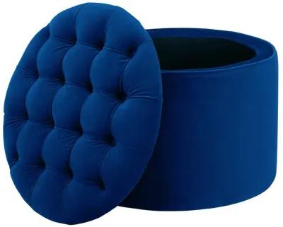 Queen Navy Velvet Storage Ottoman