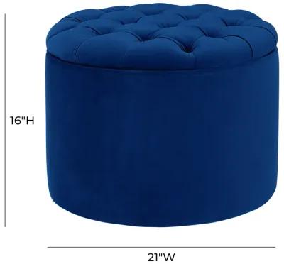 Queen Navy Velvet Storage Ottoman