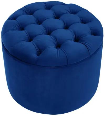 Queen Navy Velvet Storage Ottoman