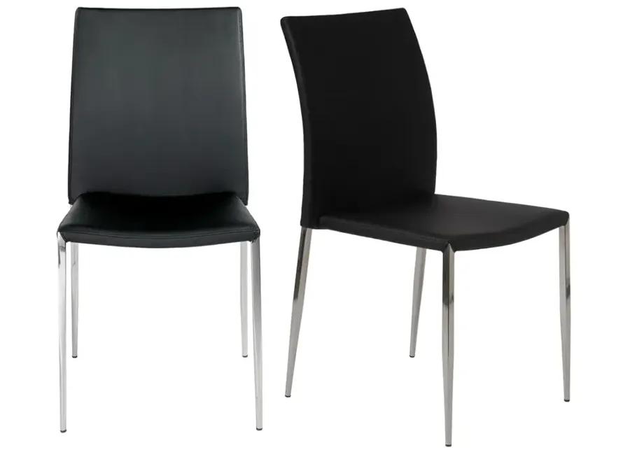 Diana Stacking Side Chair in Black with Polished Stainless Steel Legs - Set of 2