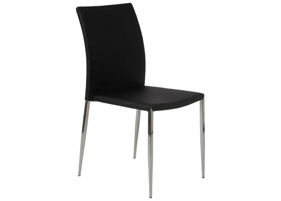 Diana Stacking Side Chair in Black with Polished Stainless Steel Legs - Set of 2