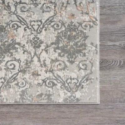 Imagica Neutral Distressed Floral Damask Contemporary Area Rug 7'9" x 10'9"