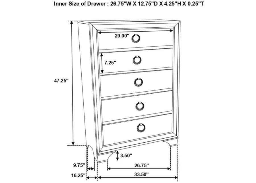 Salford 5-drawer Chest Metallic Sterling