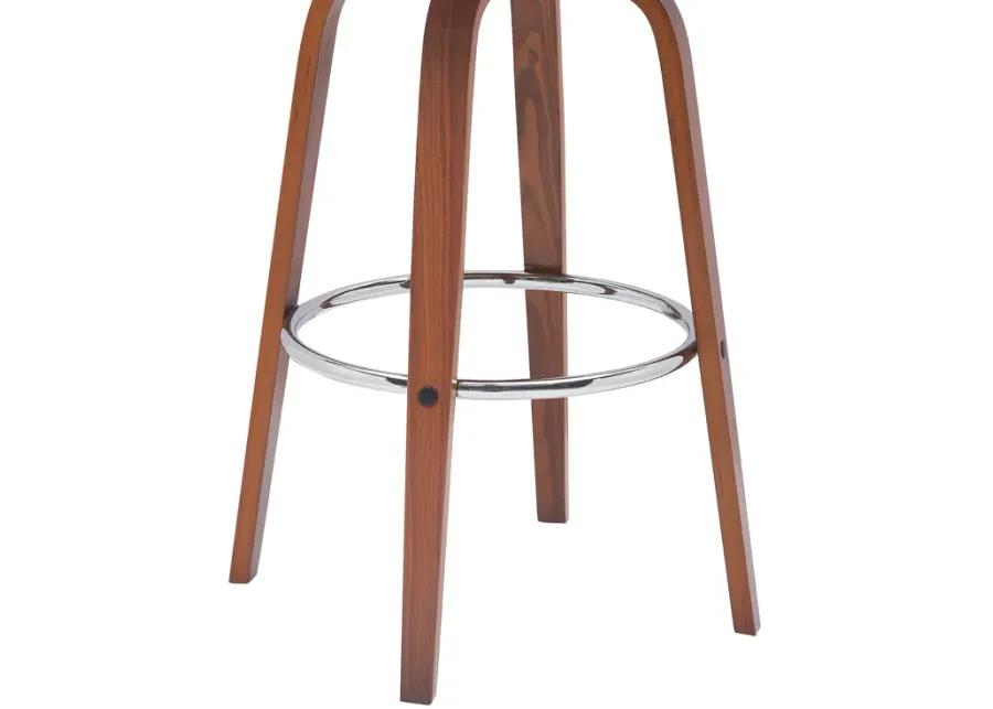 Pico 30" Swivel Walnut Wood Bar Stool in Brown Faux Leather with Chrome