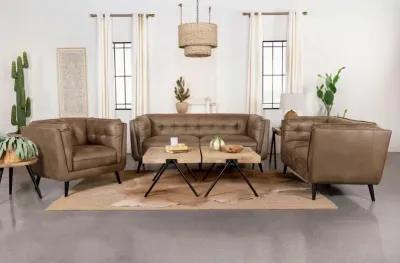 Thatcher 3-piece Upholstered Button Tufted Living Room Set Brown