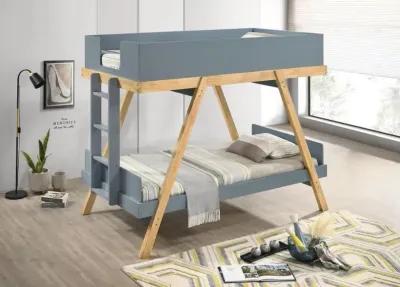 Frankie Wood Twin Over Twin Bunk Bed Van Courtland Blue and Natural