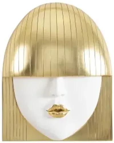 fashion faces wall art, large, kiss, white and gold leaf